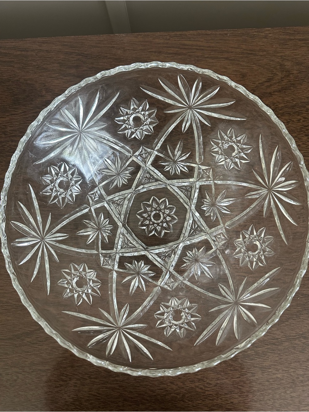 Vintage Starburst Crystal Serving Bowl Atomic Glass Centerpiece